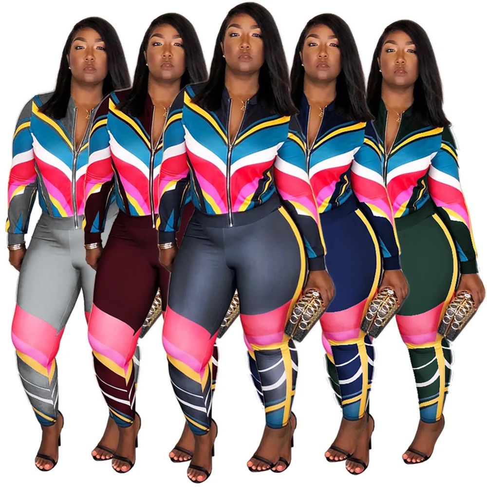Women Sets Set Warm Ladies letter Tracksuit 2pcs Tops Pants Suit Female sexy stripe sport two-piece | Женская одежда
