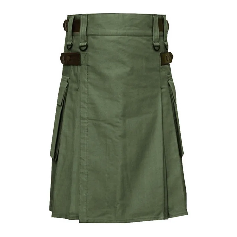 color 1 Laamei Scottish Mens Solid Classic Retro Traditional Plaid Medieval Cargo Personality Scottish Kilts Check Pattern Skirts - Color: color 1