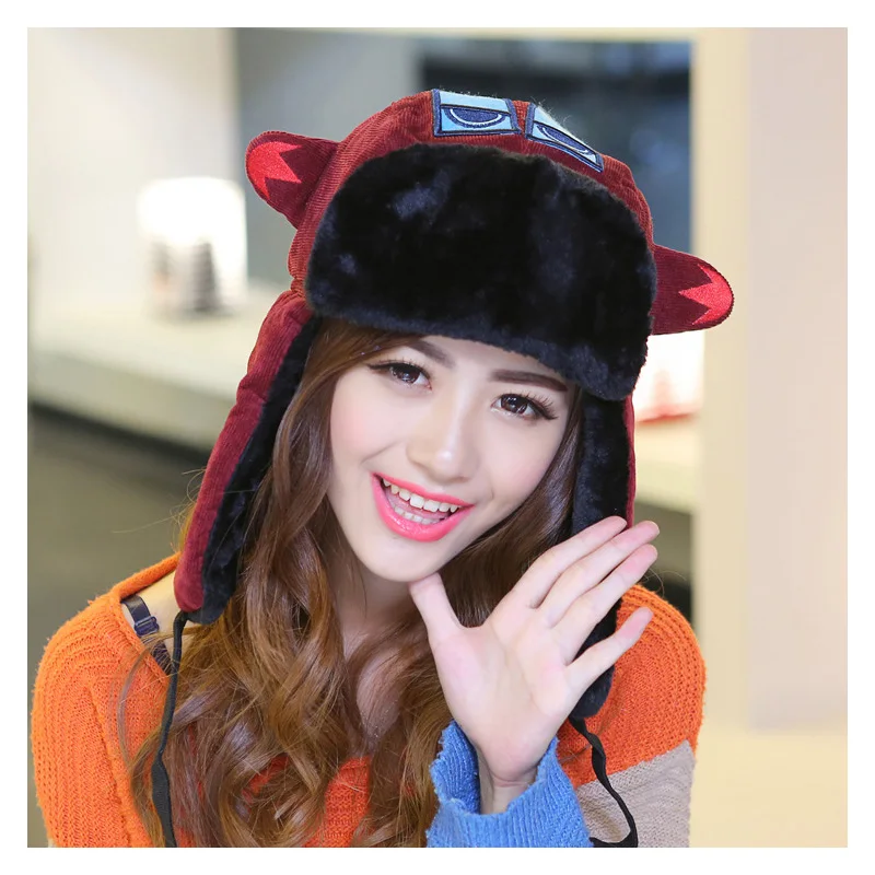 Милый стиль мужская шапка унисекс с ушами большими глазами Русская Шапка дьявола