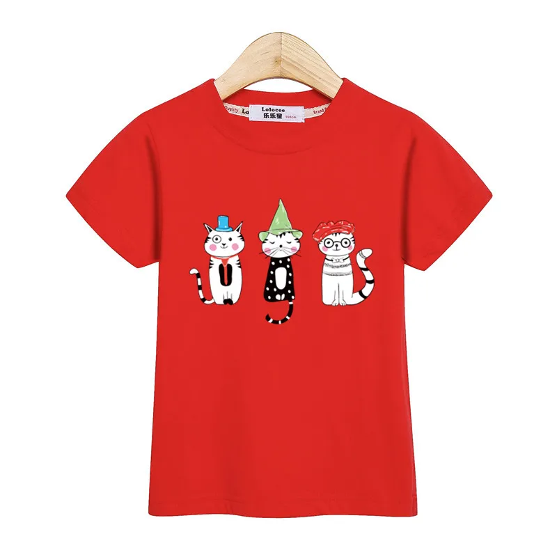 Детские повседневные топы футболка для маленьких девочек с рисунком котенка