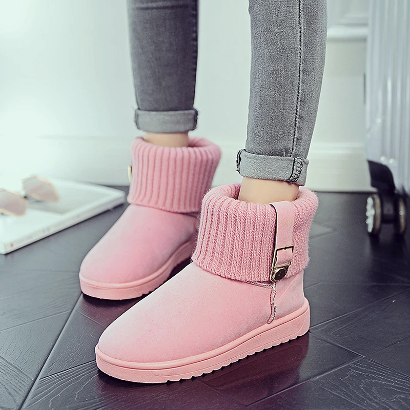 2018 new fashion Winter Women Snow Boots Ankle Buckle Strap Solid Platform Slip On Flats Casual Shoes 36-40 | Обувь