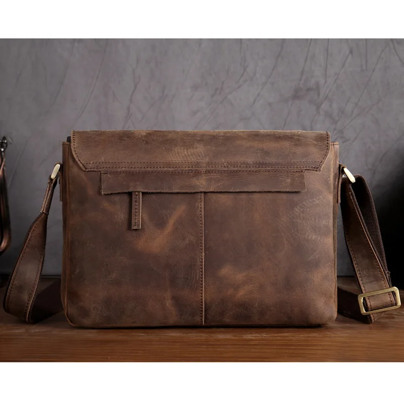 Черный Ангел Винтаж Crazy Horse Кожаные мужские сумки из воловьей кожи Натуральная