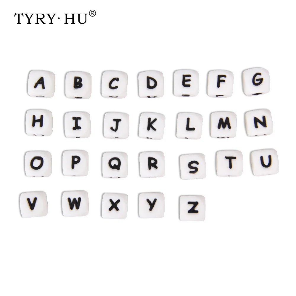 TYRY. HU 100 шт жевательные силиконовые бусины 12 мм Алфавит буквы бусины для прорезывания зубов ожерелье соски зажимы Детские аксессуары