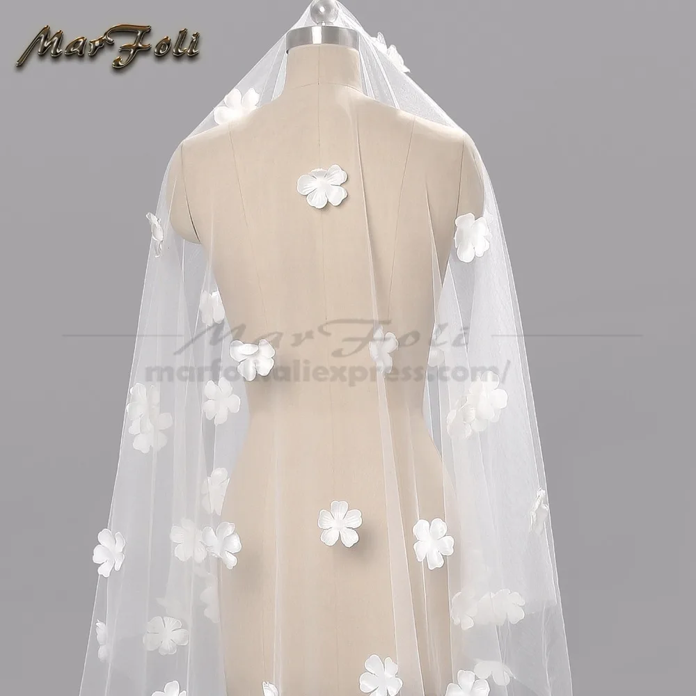 Романтичная вуаль для свадьбы 3 метра с длинным хвостом белого цвета и слоновой