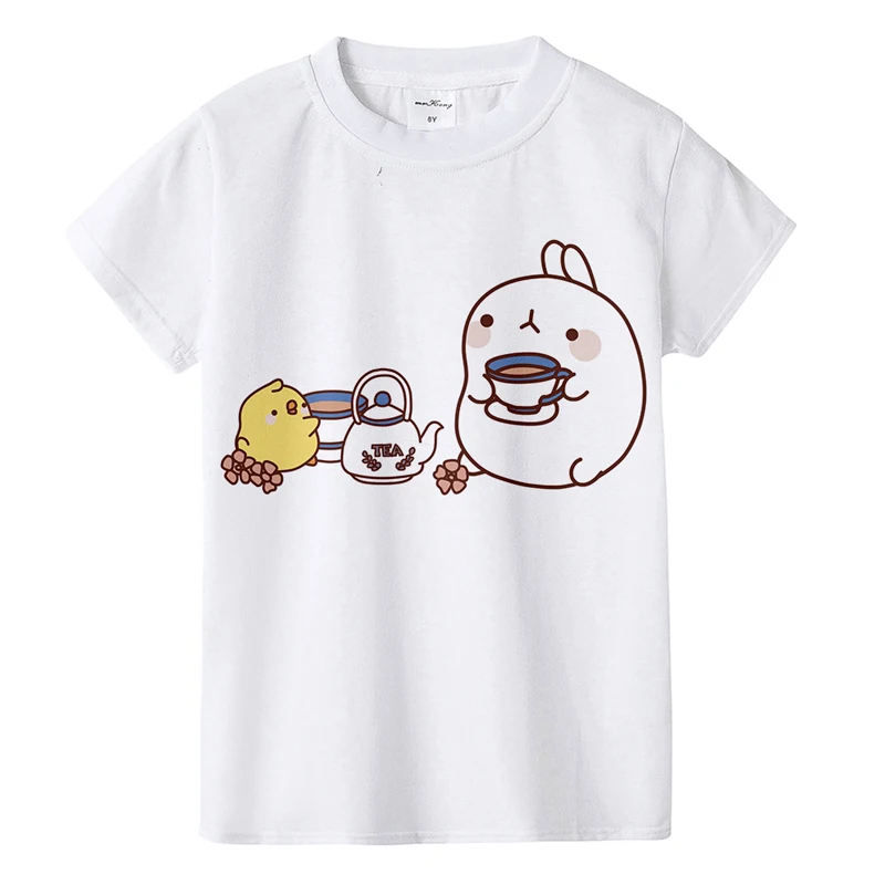 DIY3 Мультфильм Molang Детская Хлопковая футболка для девочек милый зайчик с круглым вырезом Детские футболки Для детей, на лето короткий рукав - Цвет: DIY3
