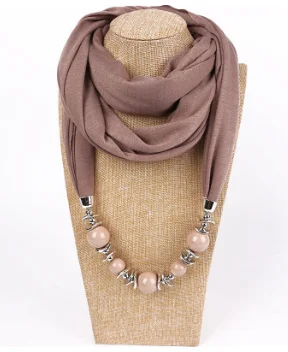 Хаки 9 Colors Ethnic Unique Scarf Necklaces Resin Beads Pendant Neckerchief Statement Necklace Wraps Women Bohemia Necklaces Jewelry - Цвет: Хаки