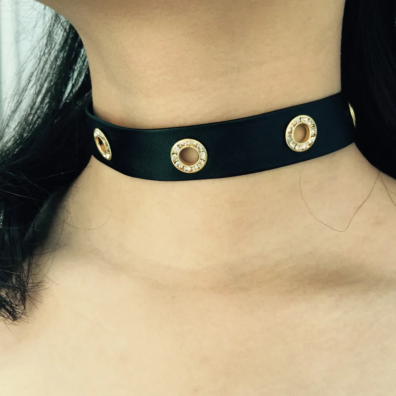 Кожаное ожерелье-чокер ручной работы с заклепками в стиле Харадзюку | Украшения и