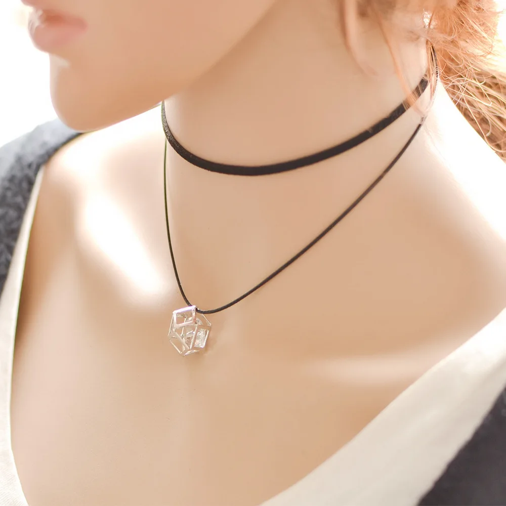 Ahmed Jewelry Punk Tattoo Leather Rope Double Chains Choker Necklace For Woman Cute Square Crystal Pendant Necklaces Gift LN22 | Украшения