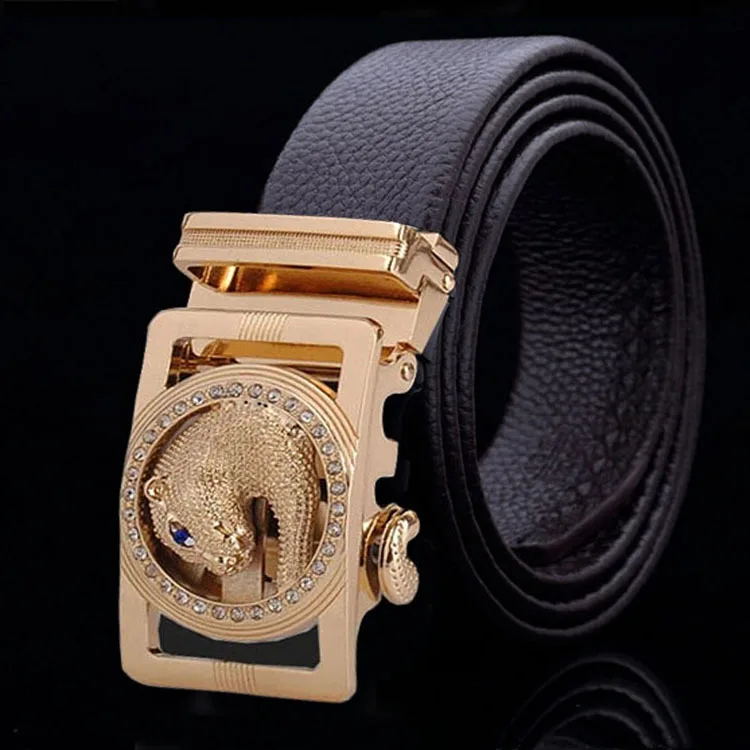 Brand Cow Leather Mens Belts Luxury Head layer cowhide Golden Wolf buckle Belt High Quality Designer Men Free Shipping | Аксессуары для