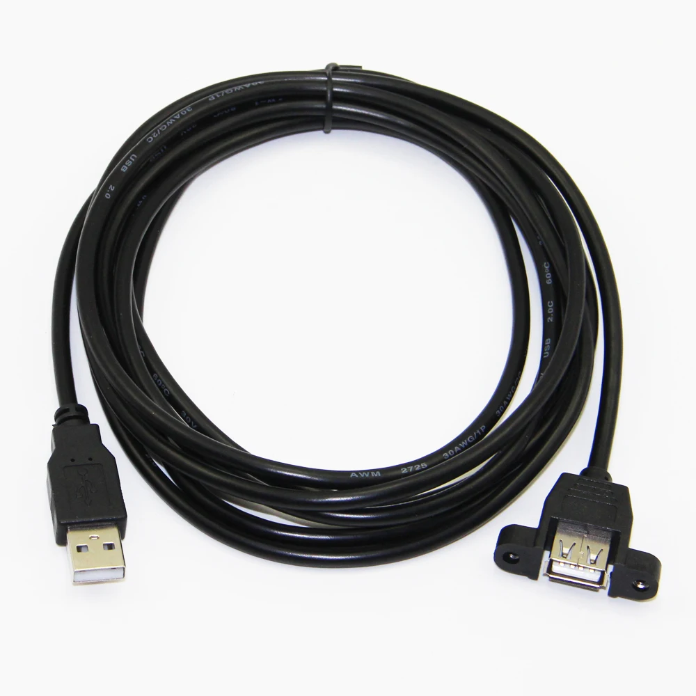 Bochara USB 2,0 Удлинительный кабель папа-мама с винтовым креплением на панель из фольги+ Плетеный экранированный 30 см 50 см 1 м 2 м 3 м 5 м