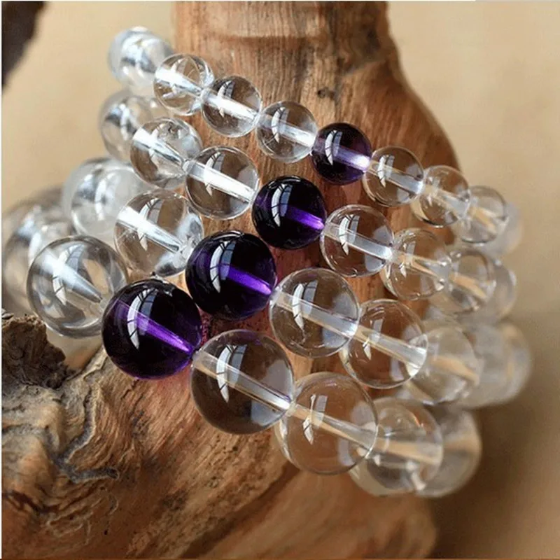 Nature Pure White Crystal Bracelets Purple Round Beads Single Lap Hand Strings Bangles Fashion Men Women Jades Jewelry | Украшения и