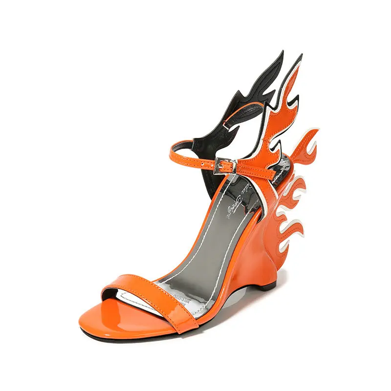 Orange 35-42; модные женские туфли-лодочки с открытым носком и ремешком на щиколотке; босоножки на танкетке на высоком каблуке; Новинка; Женская обувь в стиле ретро - Цвет: Orange