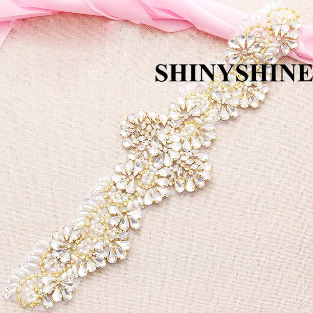 Золотая аппликация расшитая бисером и стразами из страз нашивка свадебное