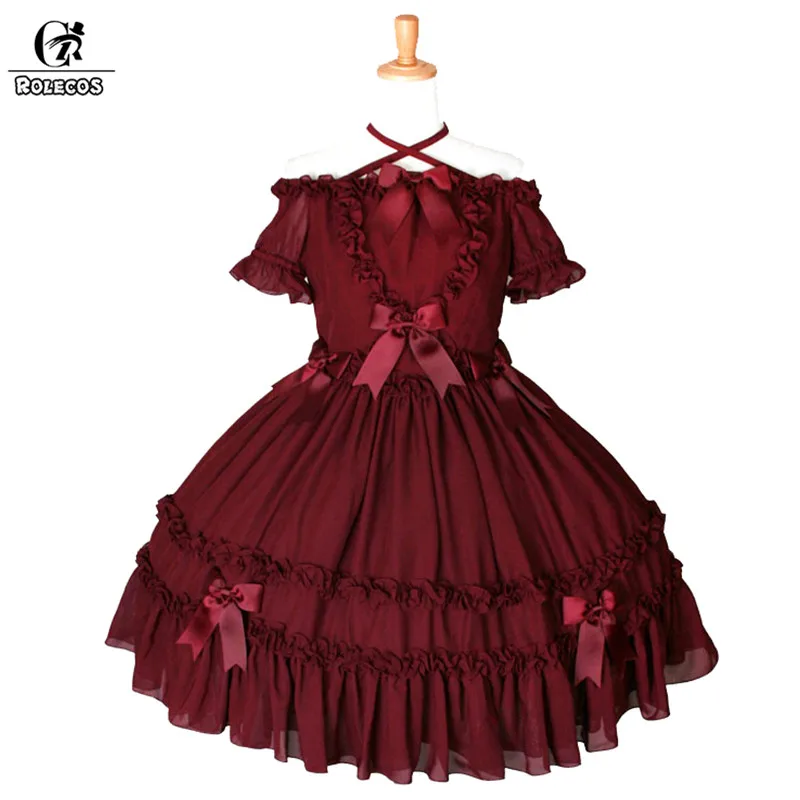 ROLECOS Брендовое платье в стиле Лолиты для девочек сексуальные винно красные