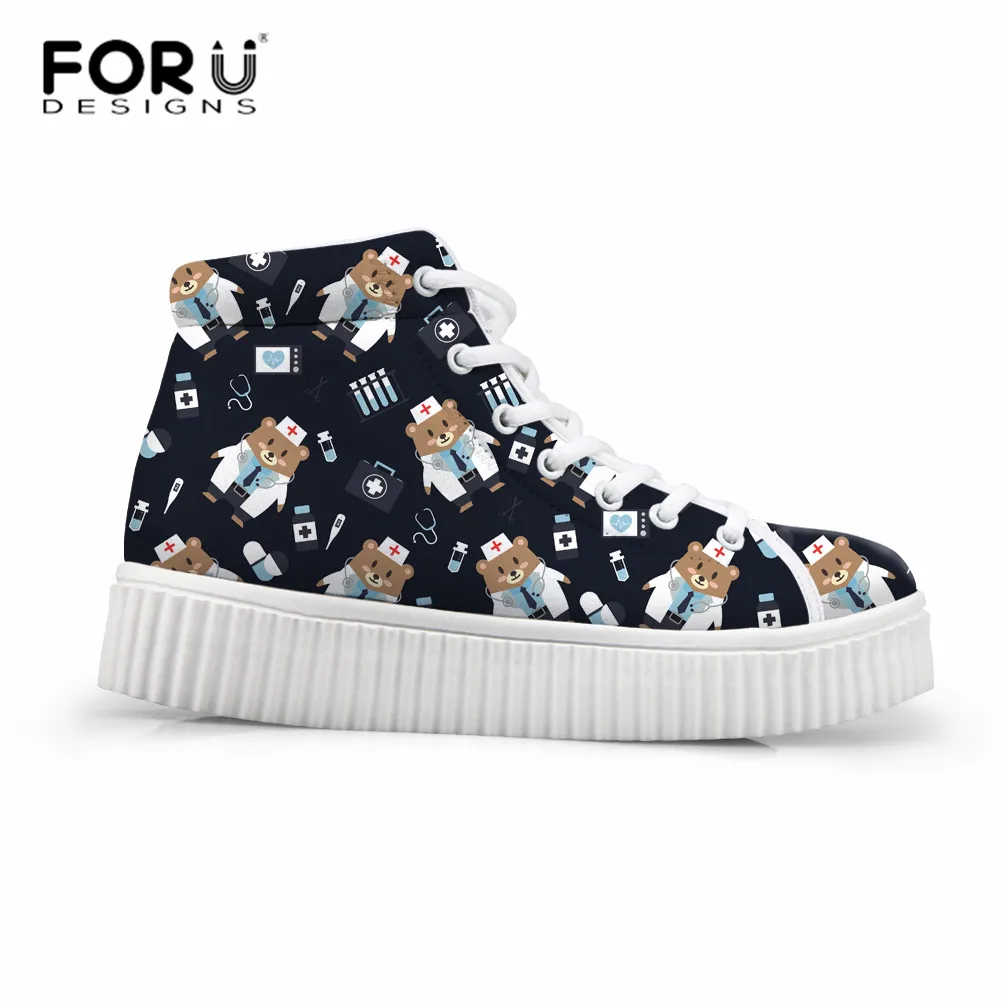 FORUDESIGNS/Модная женская обувь на платформе с принтом медведя удобная толстой