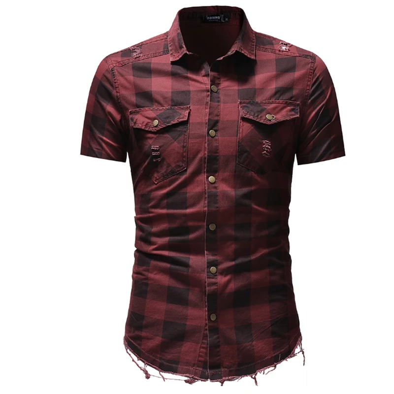 Мужская рубашка 2018 s решетка Breaking Personality платье с коротким рукавом Slim Fit Camisa Masculina