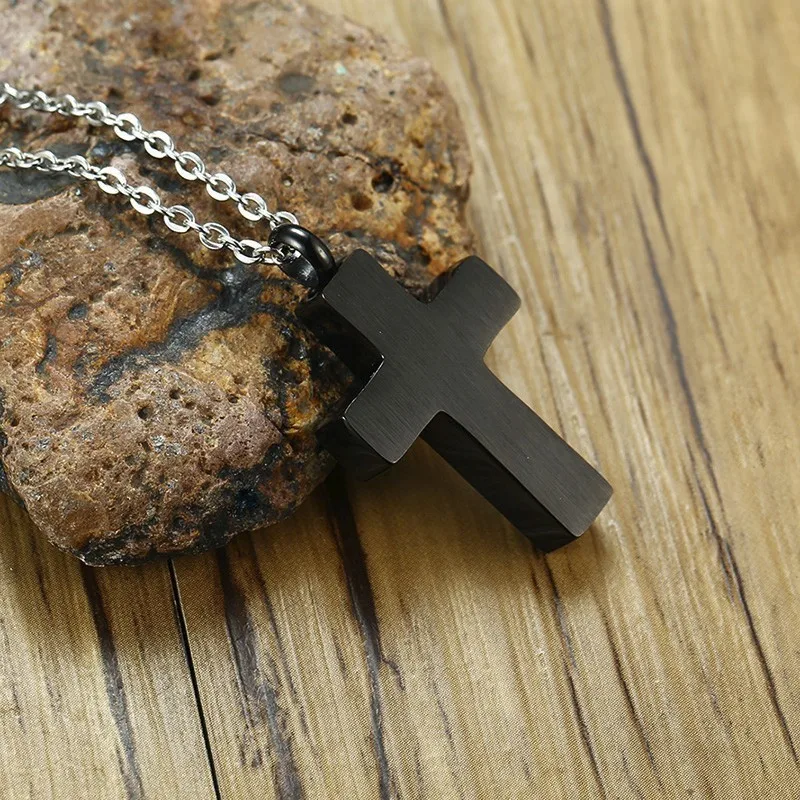 Бесплатная гравировка мужской черный Blessed крест пепельная урна кулон ожерелье из