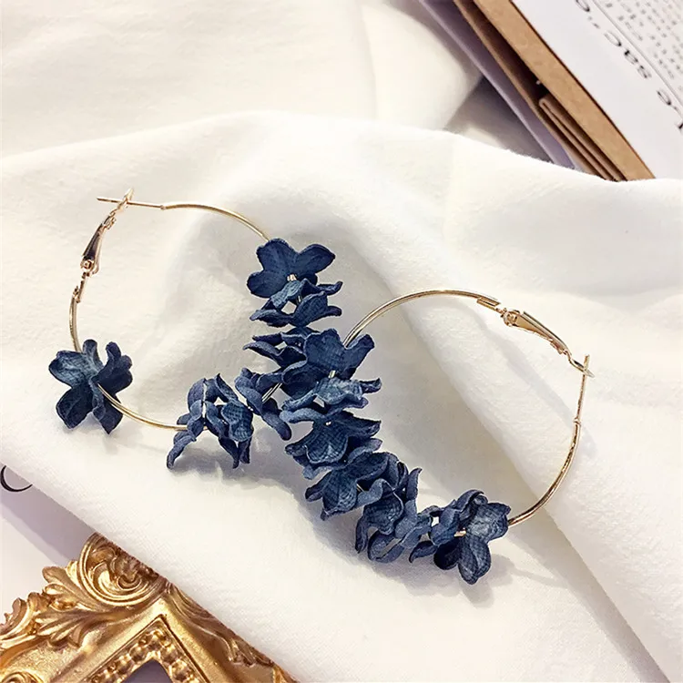 Blue Новое поступление Горячая Мода лепесток сочетание Brincos Oorbellen Bijoux геометрический большой круг обруч серьги женские ювелирные изделия - Окраска металла: Blue