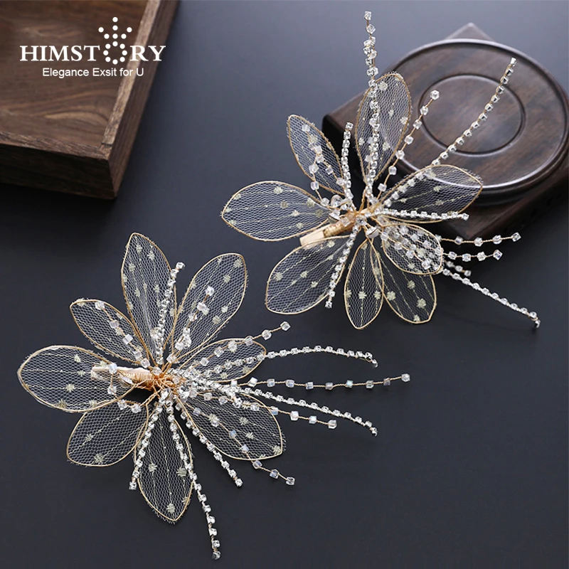 

Wedding Hair Accessories Luxury Handmade Vintage Gold Hairpins Flower Leaf Combs Crystal Headpiece Bridal Jewelry