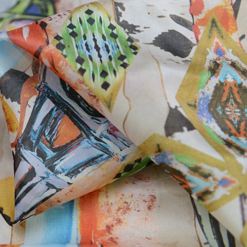 Красочный мультяшный мир граффити чистый шелк шелковая ткань органза 14momme 55