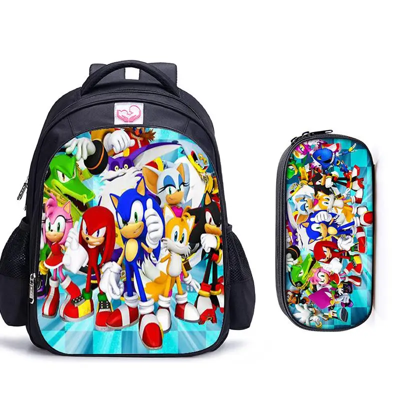 2pcs Sonic 26 16 дюймов настроить ваш логотип имя изображения детские школьные сумки ортопедический школьный рюкзак для детей, мальчиков и девочек Mochila Infantil сумки с рисунком - Цвет: 2pcs Sonic 26