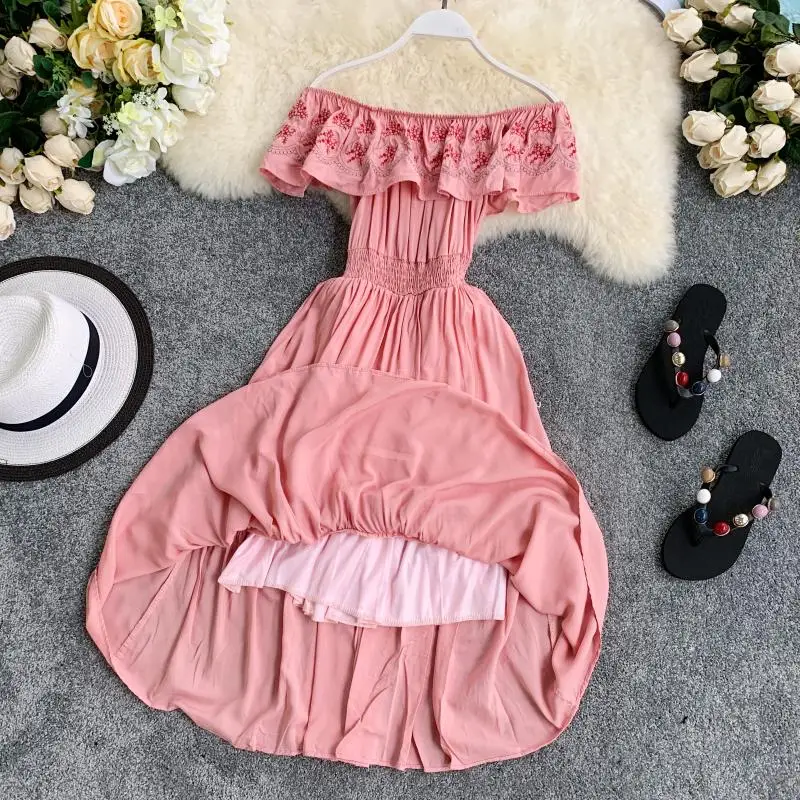 Для женщин Boho Стиль платья Новое лето Slash шеи сексуальная с Shouldre белый длинный
