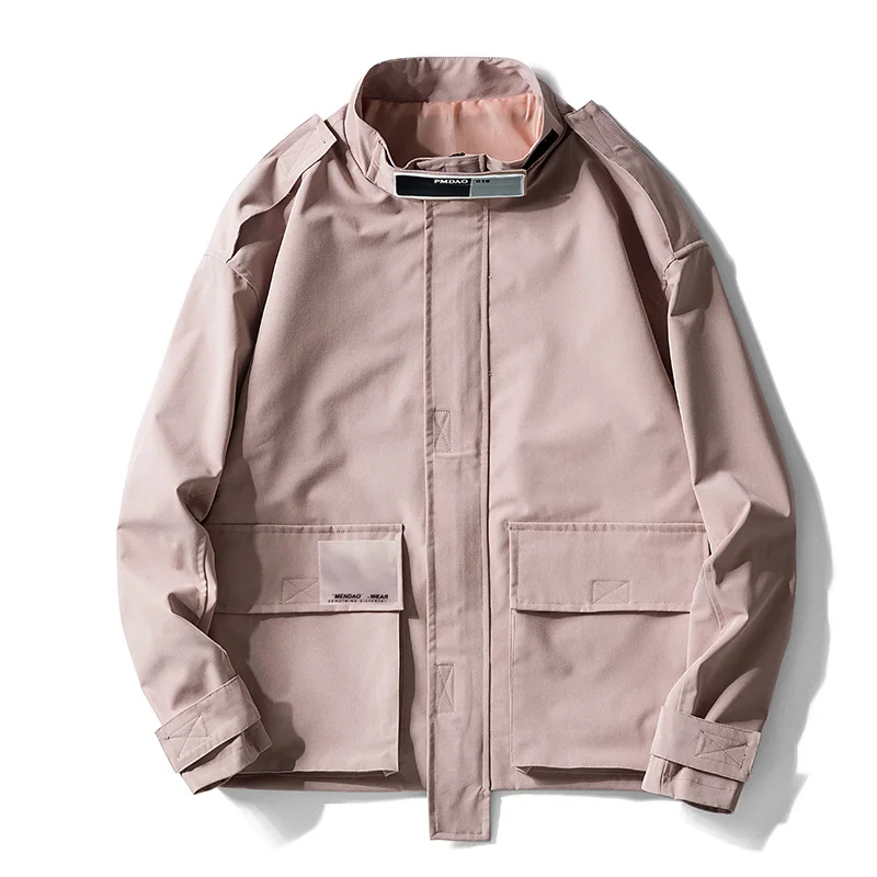 Pink Мужская одежда, куртка, Мужская, свободная, с капюшоном, одноцветная, повседневная, весенняя, куртка, стоит колледжа, ветровка, мужской, хип-хоп, комбинезон, куртка, ZA180 - Цвет: Pink