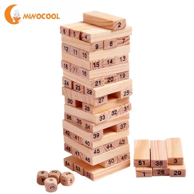 new 54Pcs Wooden Tower Hardwood Building Blocks Toy Domino Stacker Extract Educational Game for Children | Игрушки и хобби
