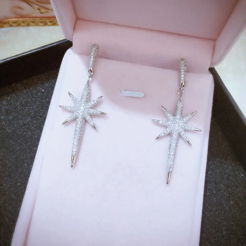 Женские серьги-гвоздики с фианитами свадебные ювелирные украшения подвесками в