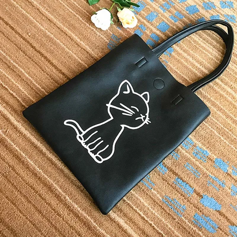 Женская сумка из искусственной кожи с рисунком кота для девочек школьная на