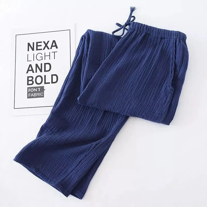 Man dark blue Парная одежда для отдыха, пижамные штаны, женские штаны, хлопковые штаны, одежда для сна, весенние креповые штаны для мужчин и женщин, хлопковые парные домашние штаны - Цвет: Man dark blue