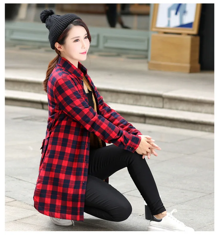 Женские клетчатые фланелевые рубашки Blusa Camisa Femininas, зимние хлопковые плотные бархатные блузки, женские студенческие длинные рубашки HS1596