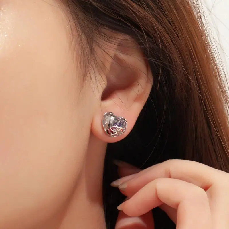 S925 Стерлинговое Серебро маленькие круглые радужные серьги гвоздики в форме