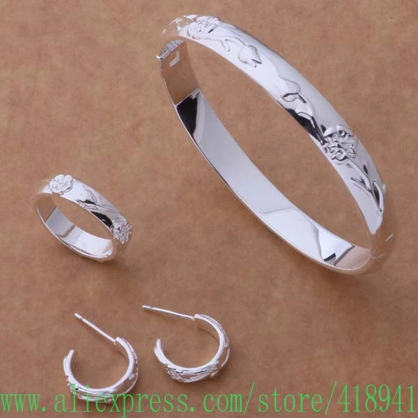 Набор ювелирных изделий с серебряным покрытием кольцо 245 + браслет 086 серьги 218