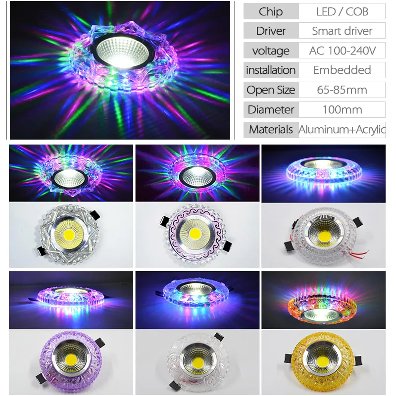 COB светодиодный светильник цветная панель свет RGB 7 Вт 5 3 110 В 220 в 230 встроенный для