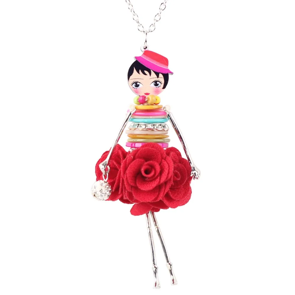 Bonsny Metal Flower Shell French Doll Necklace Pendant Sweater Chain Choker Cartoon Jewelry Gift For Women Girls Dropshipping | Украшения и