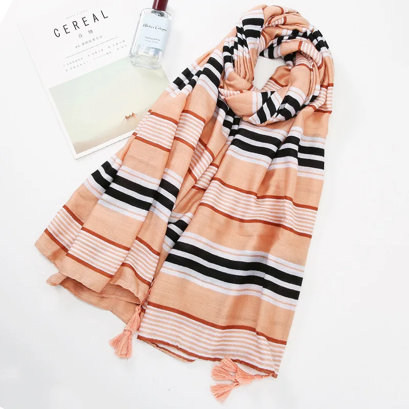 Staiwalks Для женщин длинной кисточкой шарф полосатый принт элегантный платок