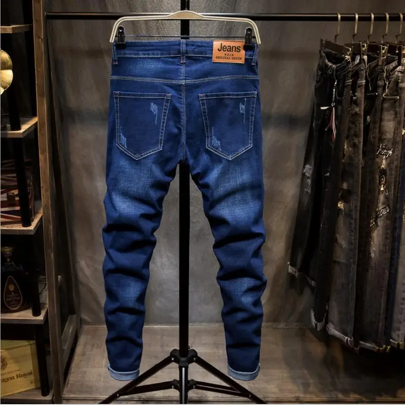 

Streetwear Denim Jeans Men Blue Skinny Jeans Stretch Long Jean Pants New Fashion Men Embroidery Pencil Pants Slim Denim Jeans