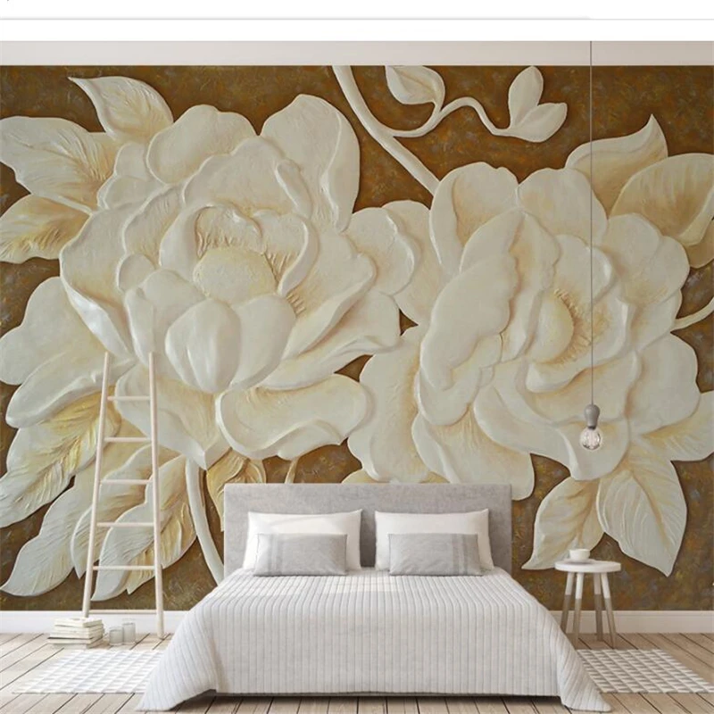 

wellyu Custom wallpaper papel de parede Rich gold 3D three-dimensional relief flower rich roses wall background behang