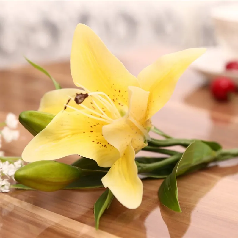 Настоящее прикосновение цветы лилии латексные искусственные 3 головки букеты из