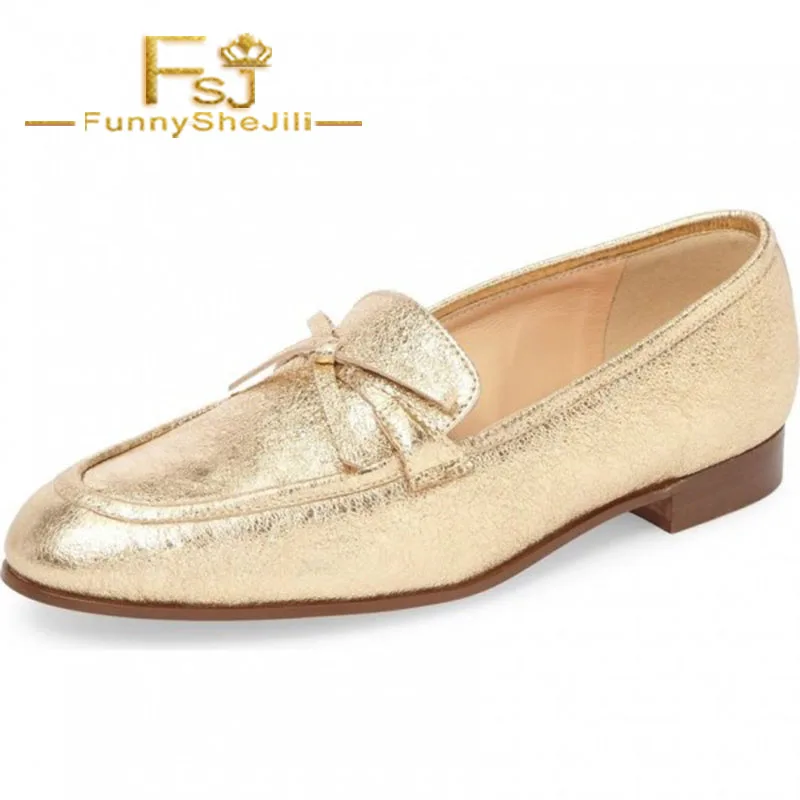 

Gold Bow Elephant Print Loafers for Women Round Toe Comfortable Flats Slip-On Butterfly-knot Spring Autumn FSJ Sexy Elegant