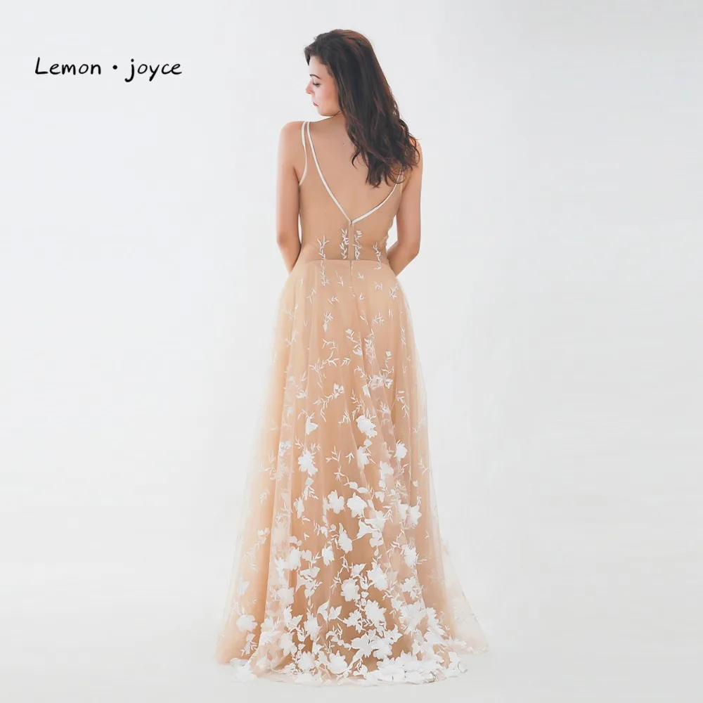 Лимон joyce сексуальное иллюзионное вечернее платье 2020 Тюль Вышивка v образный