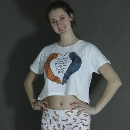 Мультфильм такса принт Новый Для женщин пижамы хлопок Комплект из 2 предметов