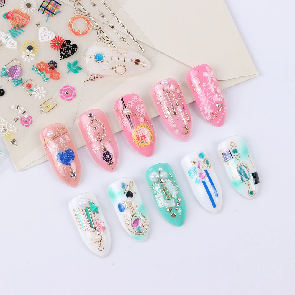 1 шт стикеры 3D на ногти Nail Art Наклейки, Клейкие Ювелирные изделия, ползунок, геометрические цветы, обертывание ногтей, золотое ожерелье, украшение для маникюра, TRLC301-312