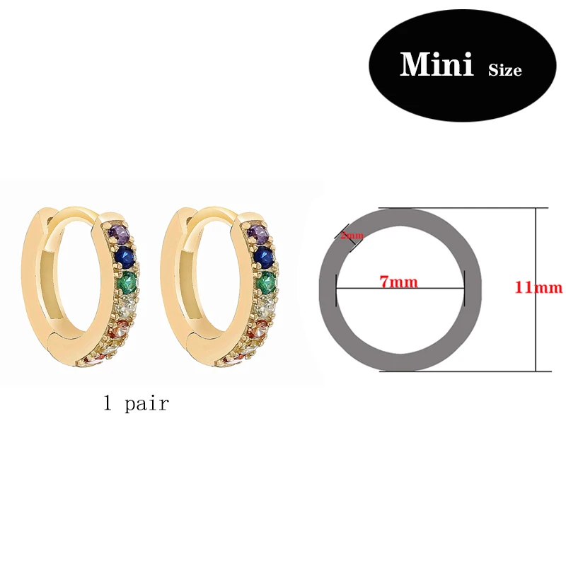 Slovecabin 925 Sterling Silver Gold Hoop Earrings For Women Accessories Round Huggies Pin Big Circle Ear Ring Small Clip Jewelry - Окраска металла: Mini Rainbow Gold