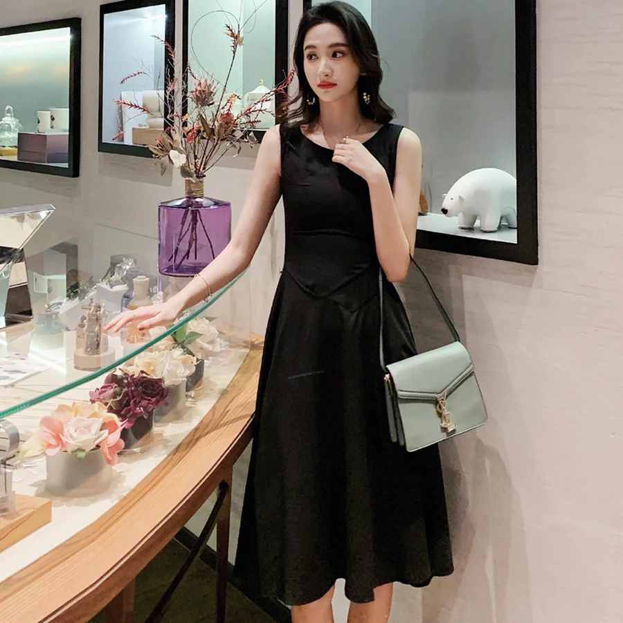 Большие размеры Лето Хепберн черный шик миди платья 2019 корейский элегантный