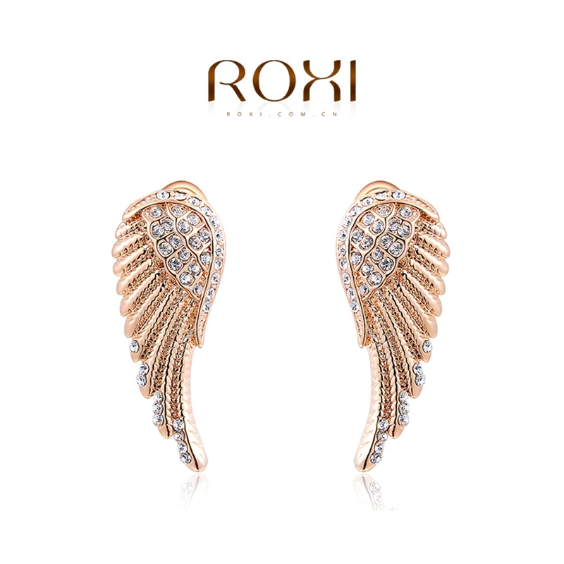 ROXI, брендовая серьга brincos для женщин, модное ювелирное изделие, розовое золото, крылья ангела, серьги-гвоздики, вечерние, свадебные, oorbellen