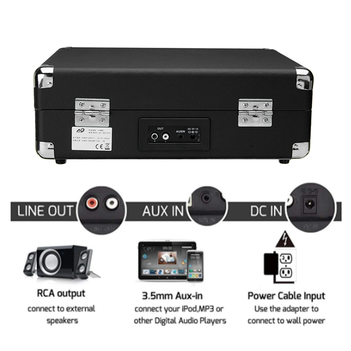 Переносной виниловый чемодан CLCU с Bluetooth 33/45/78 об/мин проигрыватель Lp для записи