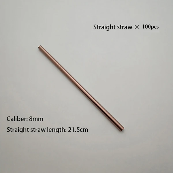 Rose Gold Straight Горячая 100 шт многоразовый металлический соломинка высокого качества 304 из нержавеющей стали Drinking0 тюбик для очищающего средства щетка пищевой сочный вечерние набор - Цвет: Rose Gold Straight