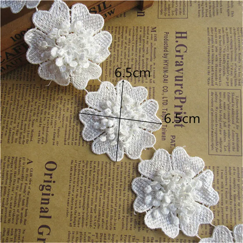 0936-White-6.5cm 2 метра 45-115 мм белая Цветочная кружевная лента кайма Край Отделка Ткань вышитая аппликация шитье ремесло вязание крючком свадебное платье одежда - Цвет: 0936-White-6.5cm